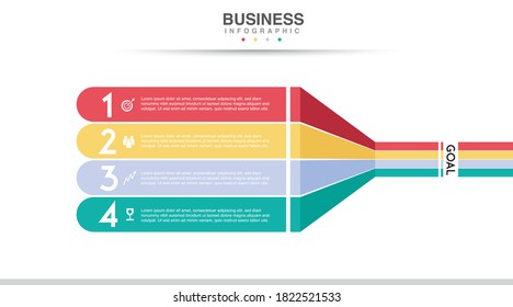 Business infographic. Arrow chart with 4 options. Vector template. Goal to success.  Timeline infographic design circle options. Can be used for workflow layout, diagram, annual report, web design. Ve