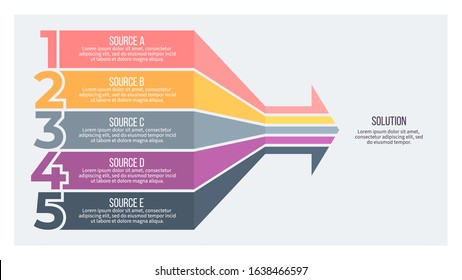 Business infographic arrow. Diagram with 5 steps, number options, sections. Vector process chart.