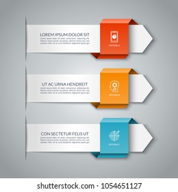 Business infographic arrow template with 3 options. Can be used for diagram, graph, chart, business infographics, web design