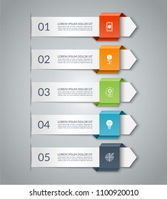 Business infographic arrow template with 5 options. Vector banner