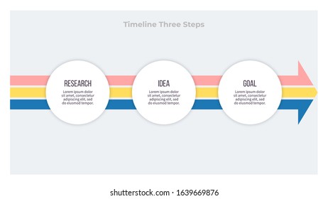 Business infographic arrow. Timeline with 3 steps, options, circles. Vector chart.