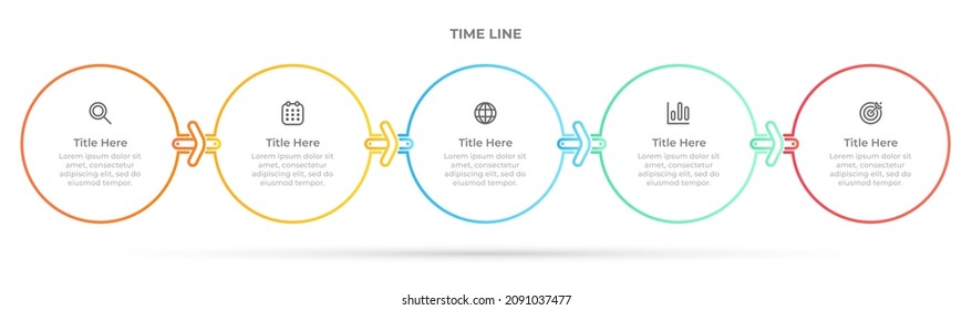 Business infographic with arrows and 5 options or steps. Timeline process design concept. Can be used for workflow diagram, info chart, web design.