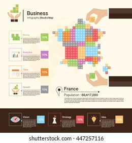 Business Infographic with blocks,France map