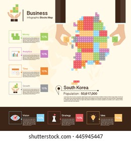 Business Infographic with blocks,South Korea map