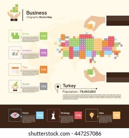 Business Infographic with blocks,Turkey map