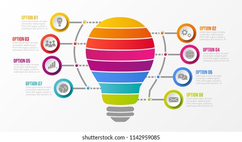 Business infographic - bulb with colourful icons. Vector.