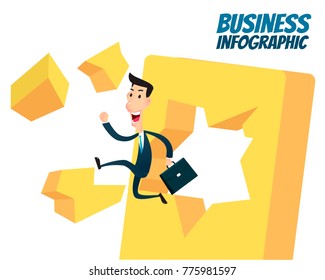 Business infographic - A Businessman breaking the big wall like destroy big problem in business.