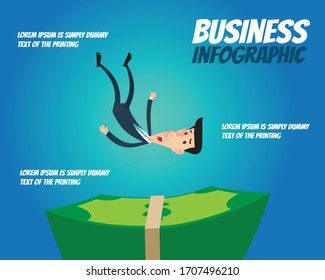 Business infographic - Businessman fall into the money.