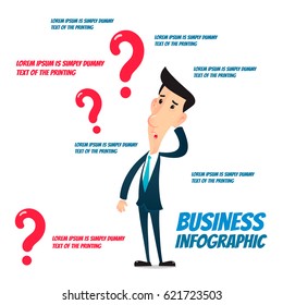 Business infographic - Businessman with question marks.