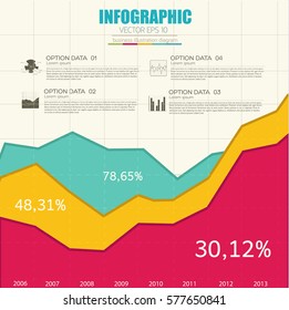 Business infographic chart concept with colorful graphs four options percentage and icons on paper note vector illustration