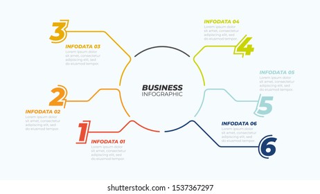 Business infographic chart design with thin lines and 6 options, steps. Vector illustration. Can be used for info chart, workflow diagram, graph, web, presentations.