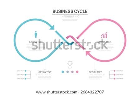 Business infographic chart template. cycle Loop process 2 steps options. presentation with icons Vector illustration.