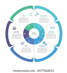 Círculo de infografía de negocios con 5 pasos de Plantilla con íconos y 6 opciones o pasos. infografías de negocios, idea, investigación, reunión, proceso, meta, informe. para Plantilla de diseño de infografías