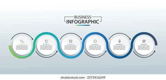 Business Infographic circle with 6 options. Vector illustration.