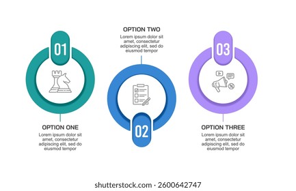 Business infographic circle button design template. 3 Steps to success. Business presentation, Report, Data, System and Marketing. Vector illustration.