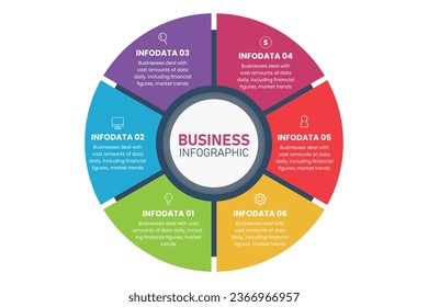 Business infographic Circle chart infographic Step infographic with 6 options for presentations, advertising, layouts, annual reports