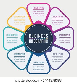 Conception d'un cercle infographique professionnel 8 étapes, objets, options ou  éléments couleur des informations métiers