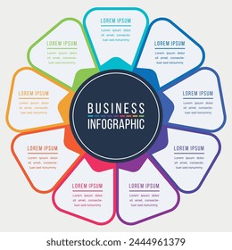 Business Infographic circle design 9 steps, objects, options or elements business information colored