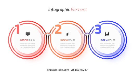 Business Infographic with Circle Label, Thin Line, Icon and 3 Number. Suitable for Process Diagram, Presentations, Workflow Layout, Banner, Flow Chart, Infographic.