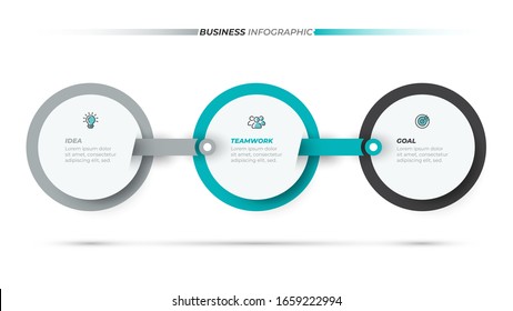 Business infographic circle template design label with marketing icons. Timeline with 3 options, steps or processes. Vector illustration.