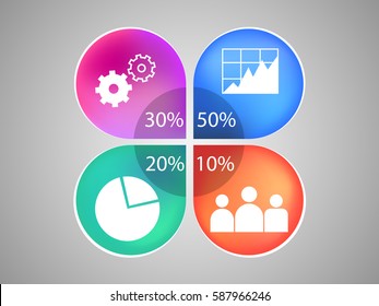 Business infographic circles with color lines and business icons. Silver background and lettering. Vector illustration.