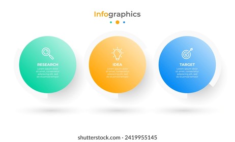 Business Infographic Circles elements. Timeline processes with 3 steps, options. Vector chart.