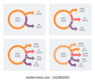 Business infographic. Circular chart with 2, 3, 4, 5 options, steps. Vector information circle. 