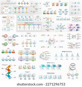 Colección de infografías empresariales con opciones, pasos o procesos. Se puede utilizar para diseño de flujo de trabajo, diagrama, opciones de número, diseño web 