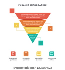 Business Infographic Colorful Pyramid Inverted With 4 Floors And Icons With Description And Information.