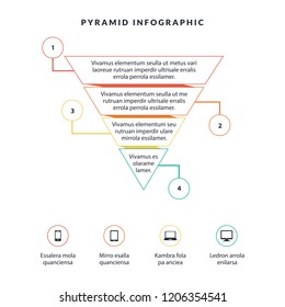 Business Infographic Colorful Pyramid Inverted With 4 Floors And Icons With Description And Information.