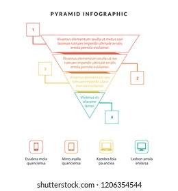 Business Infographic Colorful Pyramid Inverted With 4 Floors And Icons With Description And Information.