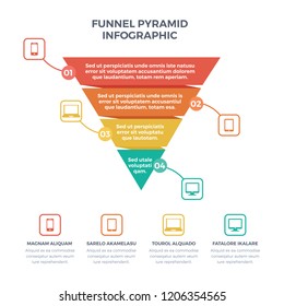 Business Infographic Colorful Pyramid Inverted With 4 Floors And Icons With Description And Information.