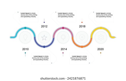 infografía comercial para la plantilla de línea de tiempo de hitos de la empresa con iconos de línea. Fácil de usar para su sitio web o presentación.