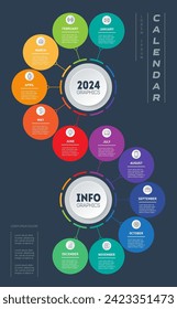 Business Infographic concept with 12 months, steps or technology processes. Time line with Twelve icons. Calendar template. Transformation plan for the year. Vertical Timeline with 12 steps.