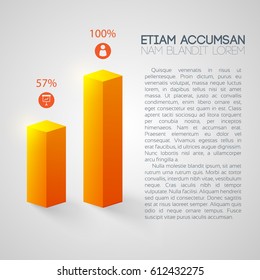 Business Infographic Concept With 3d Two Orange Columns Icons Text And Percentage Isolated Vector Illustration