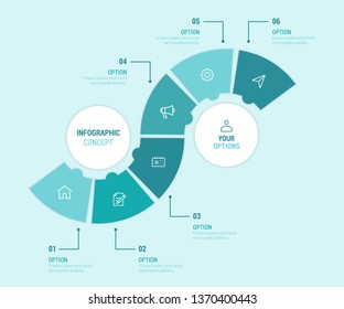 Business infographic concept with 6 steps, options, label, design with marketing icons. Vector template for presentation. EPS10