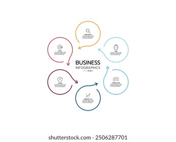 Business infographic. Concept cycle of organization chart with 6 options. Vector template.