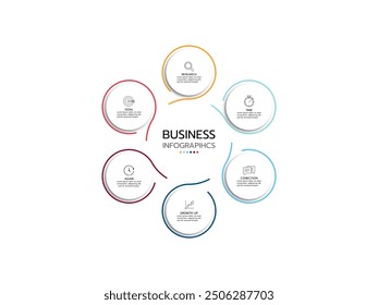 Business infographic. Concept cycle of organization chart with 6 options. Vector template.