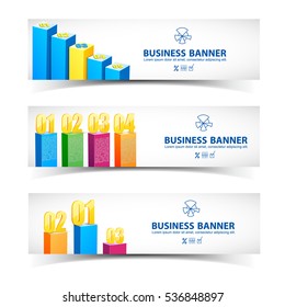 Business infographic concept with horizontal banners colorful graphs three four and five options isolated vector illustration