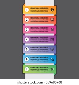 Business infographic concept - horizontal colored banners in vertical structure - vector layout for presentation, brochure, website and other projects. Infograph numbered step options. Icons set.  