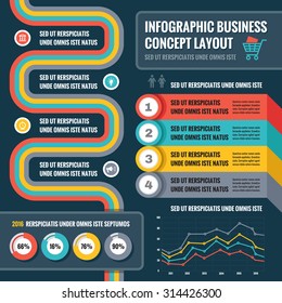 Business infographic concept layout in flat style for presentation, booklet, website and other design projects. Vector infograph template. Set of design elements. Graphic, banner, block, line. 