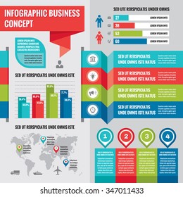 Business infographic concept layout in flat style for presentation, booklet, website and other projects. Vector template design elements. 