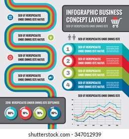 Business infographic concept layout in flat style for presentation, booklet, website etc. Vector template. Design elements.