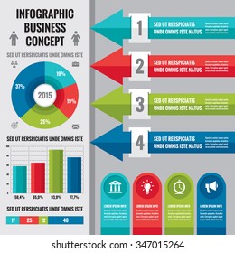 Business infographic concept layout in flat style for presentation, booklet, website etc. Vector template. Set of design elements. 