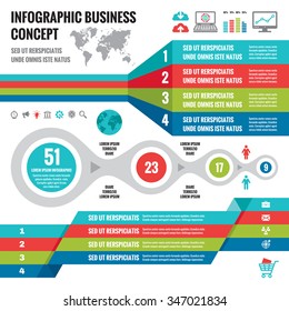 Business infographic concept layout in flat style for presentation, booklet, website etc. Vector template. Set of design elements. 