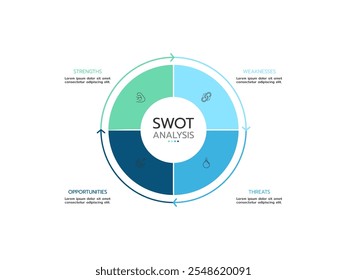 Business infographic. Concept SWOT analysis banner with 4 options and icos.