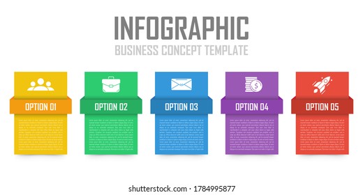 Business infographic concept. Template with 5 steps or options. Design can be used for diagram, infograph, chart, presentation or web. Vector illustration.