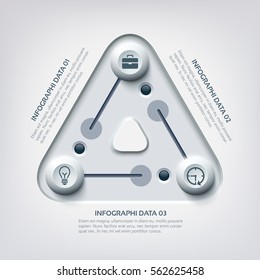 Business infographic concept with triangle pitch controllers three options and icons vector illustration