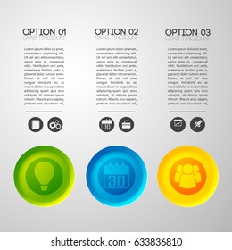 Business infographic concept with various options editable text columns and appropriate monochrome and colorful pictogram icons vector illustration