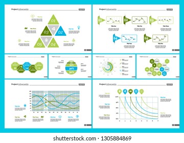 Business infographic creative design set can be used for annual report, web design, workflow layout. Workflow concept. Option, venn, cycle, donut charts, bar graph, flowchart